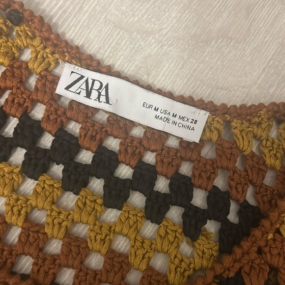 Zara Sz M Multicolour Brown and Black Crochet Top Ruffles - Picture 5 of 9
